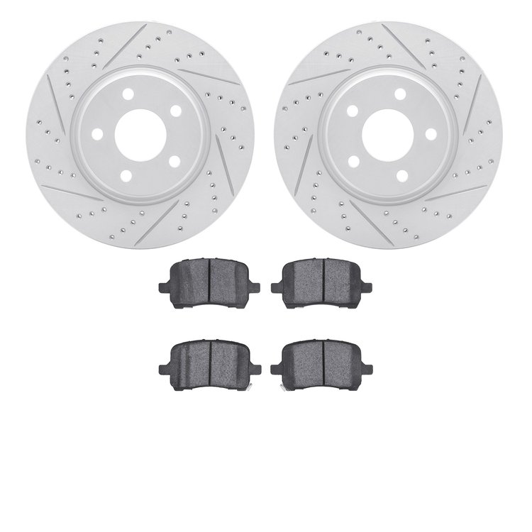 2502-53003 Geoperformance Drilled/Slotted Rotors w/5000 Advanced Brake Pads Kit, 2004-2012 GM, Position: Front