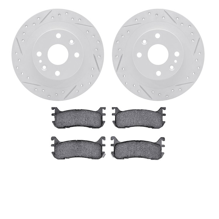 2502-54005 Geoperformance Drilled/Slotted Rotors w/5000 Advanced Brake Pads Kit, 1994-2003 Ford/Lincoln/Mercury/Mazda, Position: