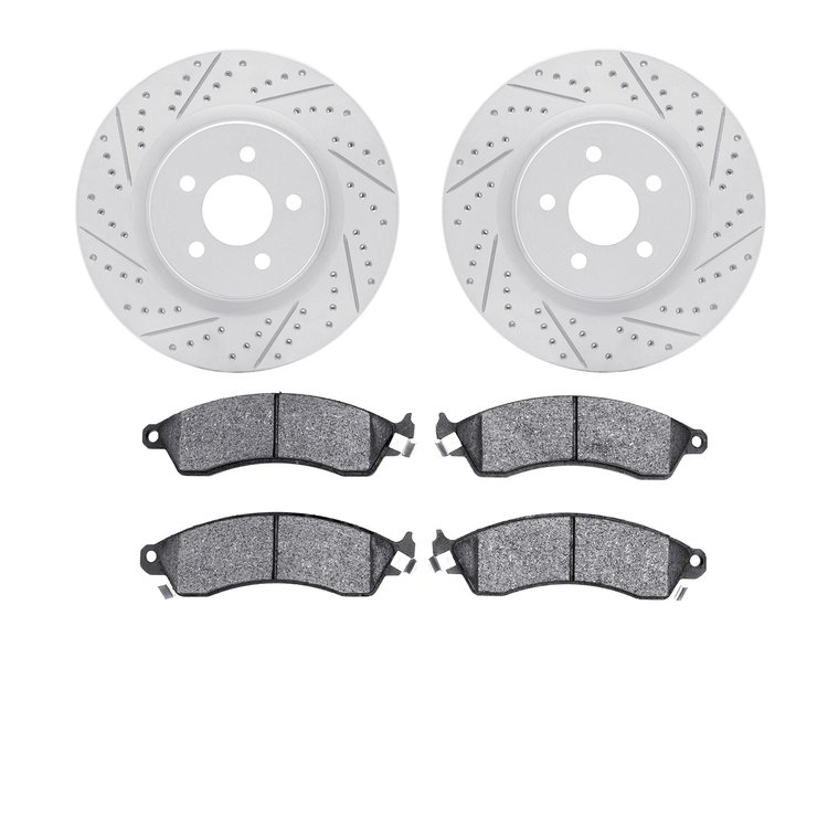 2502-54014 Geoperformance Drilled/Slotted Rotors w/5000 Advanced Brake Pads Kit, 1994-2004 Ford/Lincoln/Mercury/Mazda, Position: