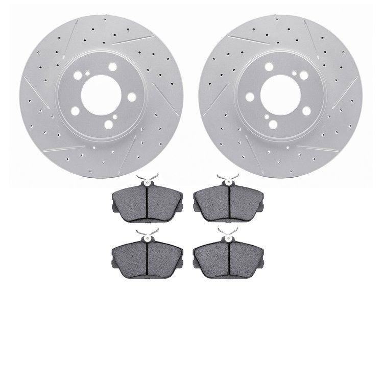 2502-54017 Geoperformance Drilled/Slotted Rotors w/5000 Advanced Brake Pads Kit, 1993-1998 Ford/Lincoln/Mercury/Mazda, Position: