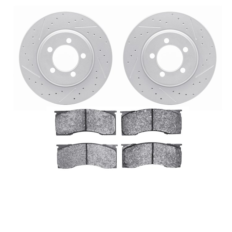 2502-54025 Geoperformance Drilled/Slotted Rotors w/5000 Advanced Brake Pads Kit, 1965-1966 Ford/Lincoln/Mercury/Mazda, Position: