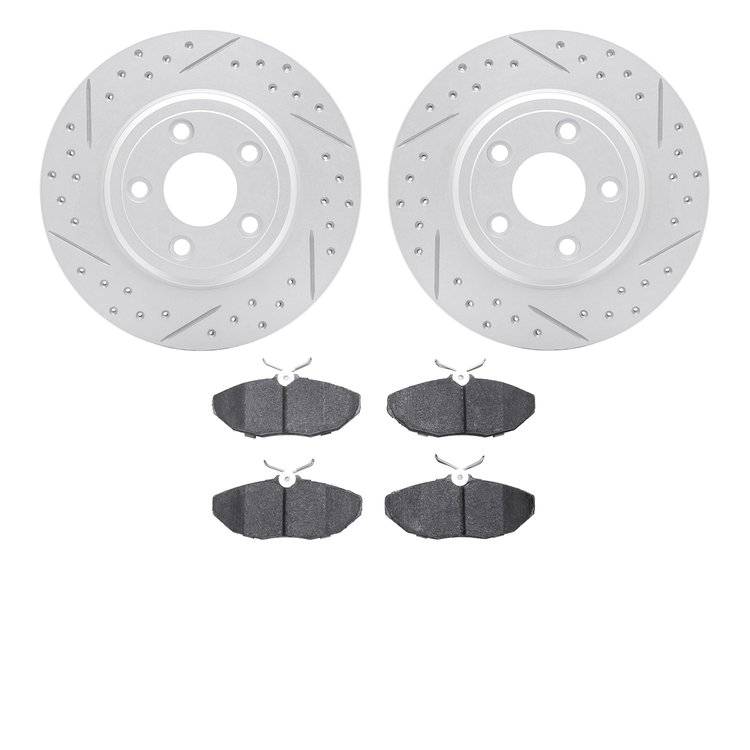 2502-54032 Geoperformance Drilled/Slotted Rotors w/5000 Advanced Brake Pads Kit, 2003-2005 Jaguar, Position: Rear