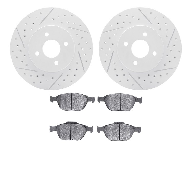 2502-54035 Geoperformance Drilled/Slotted Rotors w/5000 Advanced Brake Pads Kit, 2002-2004 Ford/Lincoln/Mercury/Mazda, Position: