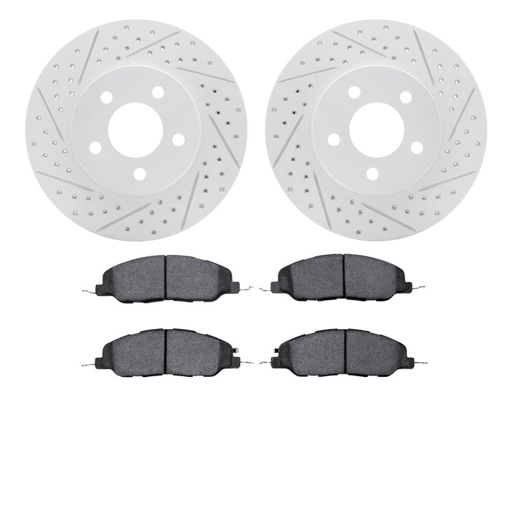 2502-54042 Geoperformance Drilled/Slotted Rotors w/5000 Advanced Brake Pads Kit, 2005-2010 Ford/Lincoln/Mercury/Mazda, Position:
