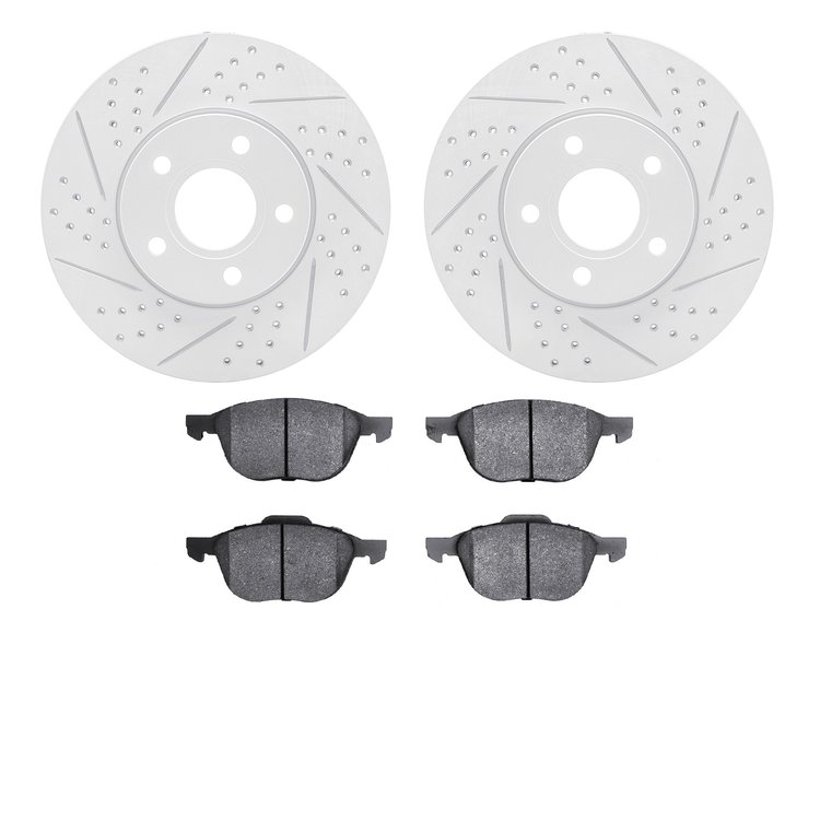 2502-54067 Geoperformance Drilled/Slotted Rotors w/5000 Advanced Brake Pads Kit, 2013-2018 Ford/Lincoln/Mercury/Mazda, Position:
