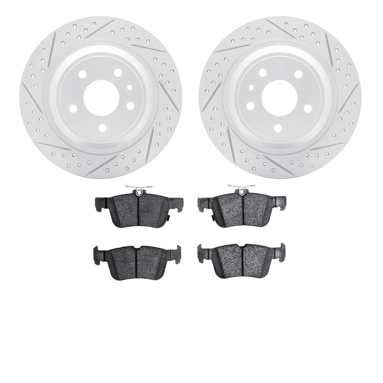 2502-54069 Geoperformance Drilled/Slotted Rotors w/5000 Advanced Brake Pads Kit, 2013-2020 Ford/Lincoln/Mercury/Mazda, Position: