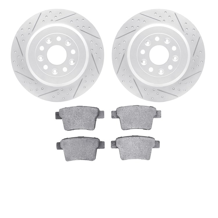 2502-54087 Geoperformance Drilled/Slotted Rotors w/5000 Advanced Brake Pads Kit, 2005-2009 Ford/Lincoln/Mercury/Mazda, Position: