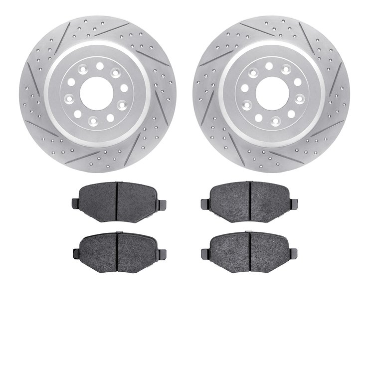 2502-54088 Geoperformance Drilled/Slotted Rotors w/5000 Advanced Brake Pads Kit, 2011-2015 Ford/Lincoln/Mercury/Mazda, Position: