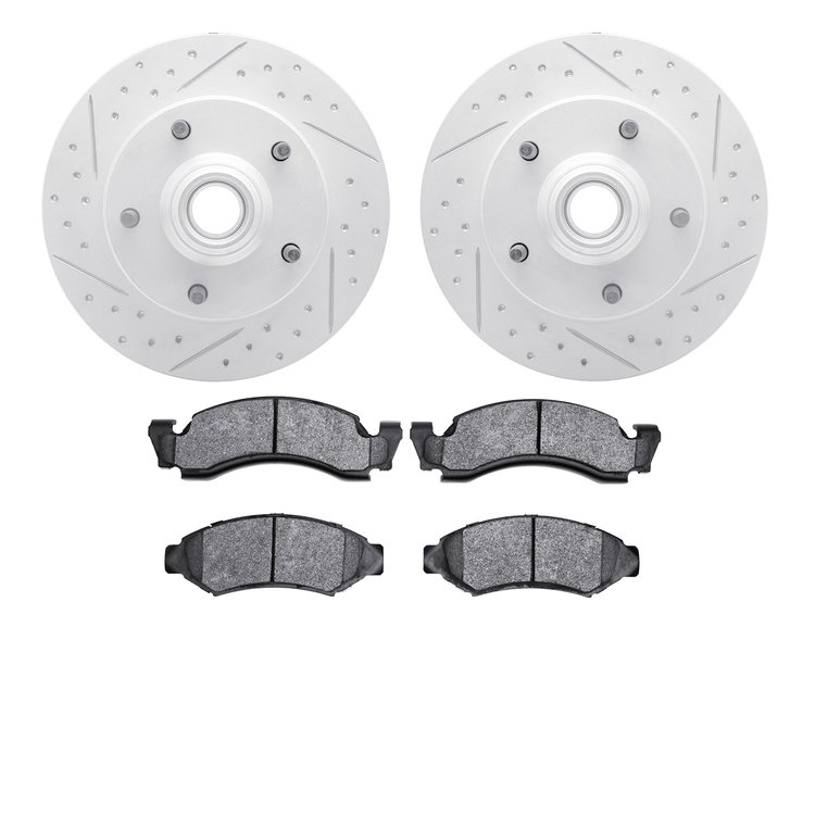 2502-54096 Geoperformance Drilled/Slotted Rotors w/5000 Advanced Brake Pads Kit, 1986-1993 Ford/Lincoln/Mercury/Mazda, Position: