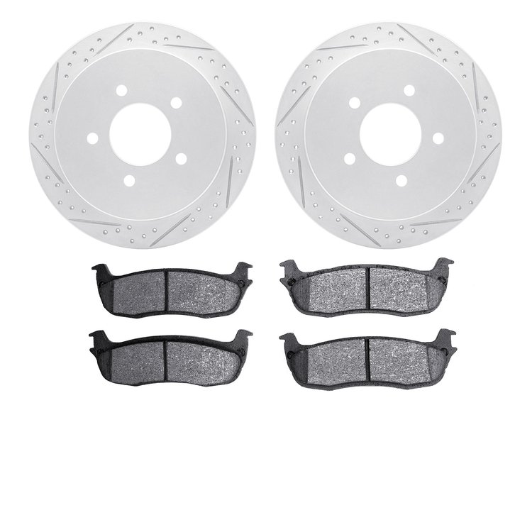 2502-54138 Geoperformance Drilled/Slotted Rotors w/5000 Advanced Brake Pads Kit, 1997-2004 Ford/Lincoln/Mercury/Mazda, Position:
