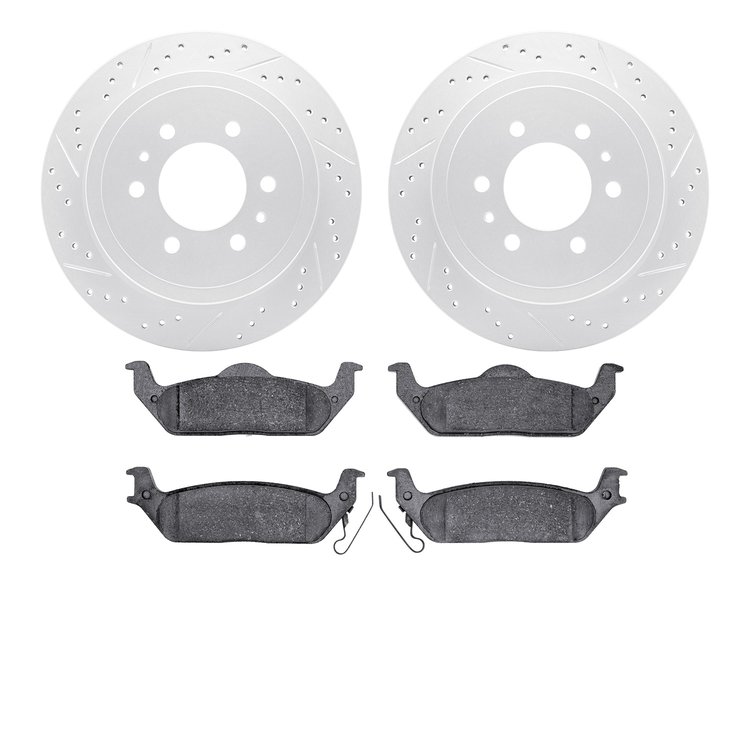 2502-54161 Geoperformance Drilled/Slotted Rotors w/5000 Advanced Brake Pads Kit, 2010-2011 Ford/Lincoln/Mercury/Mazda, Position: