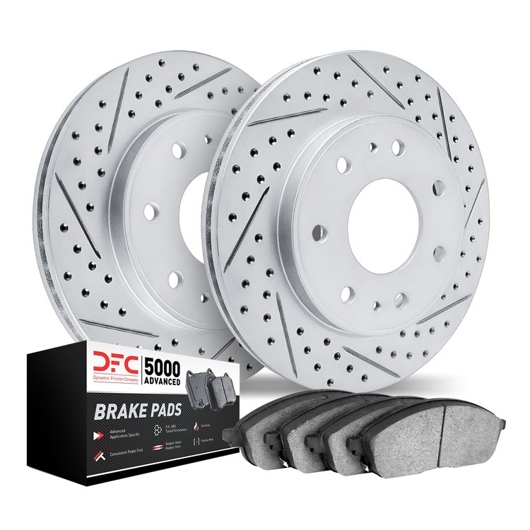 2502-54164 Geoperformance Drilled/Slotted Rotors w/5000 Advanced Brake Pads Kit, 2004-2009 Ford/Lincoln/Mercury/Mazda, Position: