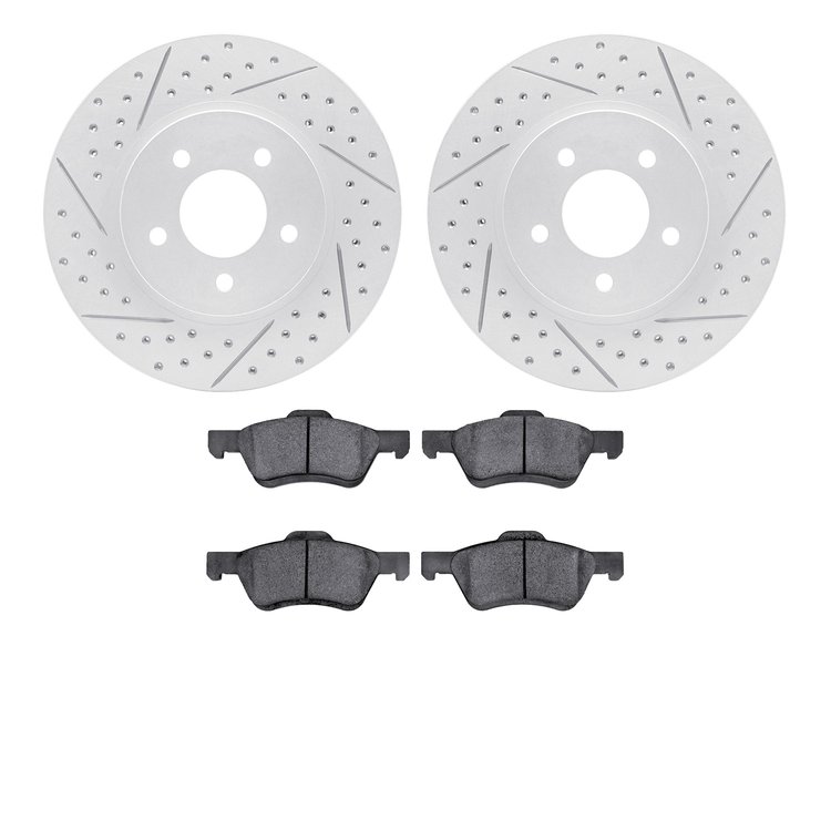 2502-54173 Geoperformance Drilled/Slotted Rotors w/5000 Advanced Brake Pads Kit, 2009-2012 Ford/Lincoln/Mercury/Mazda, Position: