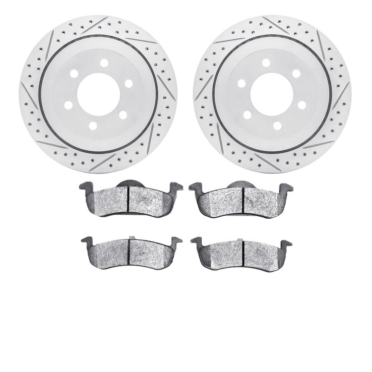 2502-54193 Geoperformance Drilled/Slotted Rotors w/5000 Advanced Brake Pads Kit, 2007-2012 Ford/Lincoln/Mercury/Mazda, Position: