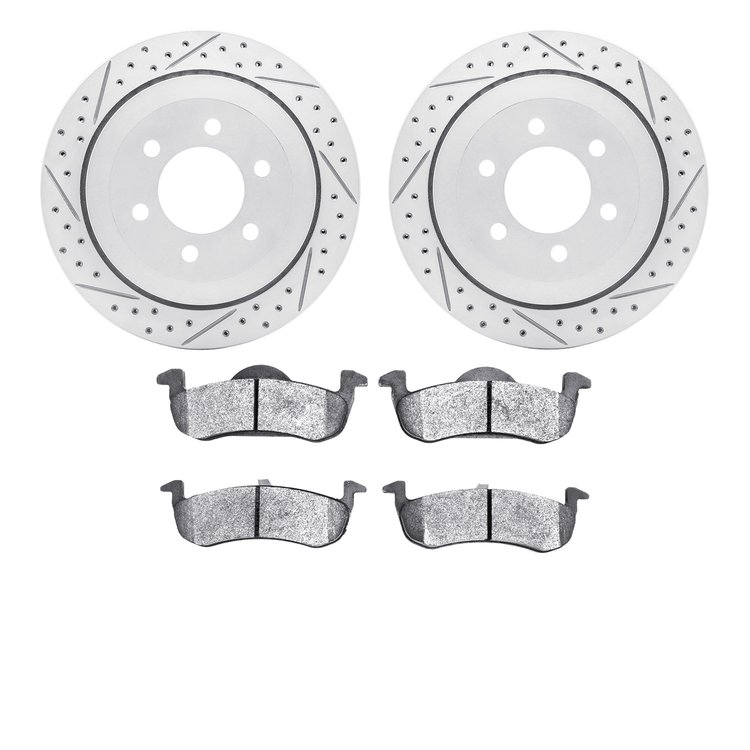 2502-54194 Geoperformance Drilled/Slotted Rotors w/5000 Advanced Brake Pads Kit, 2010-2017 Ford/Lincoln/Mercury/Mazda, Position: