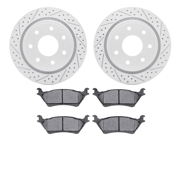 2502-54209 Geoperformance Drilled/Slotted Rotors w/5000 Advanced Brake Pads Kit, 2012-2014 Ford/Lincoln/Mercury/Mazda, Position: