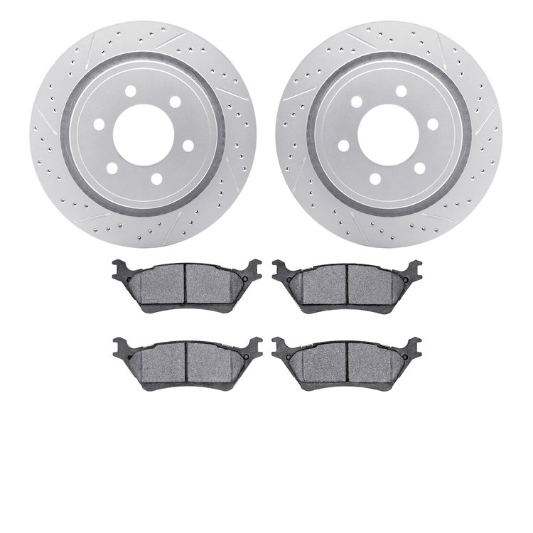 2502-54211 Geoperformance Drilled/Slotted Rotors w/5000 Advanced Brake Pads Kit, 2012-2020 Ford/Lincoln/Mercury/Mazda, Position: