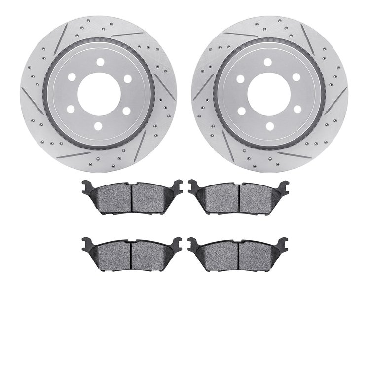 2502-54231 Geoperformance Drilled/Slotted Rotors w/5000 Advanced Brake Pads Kit, 2015-2017 Ford/Lincoln/Mercury/Mazda, Position: