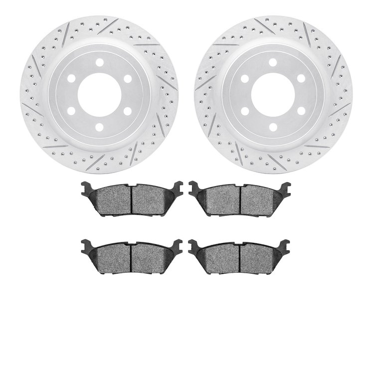 2502-54250 Geoperformance Drilled/Slotted Rotors w/5000 Advanced Brake Pads Kit, 2018-2020 Ford/Lincoln/Mercury/Mazda, Position:
