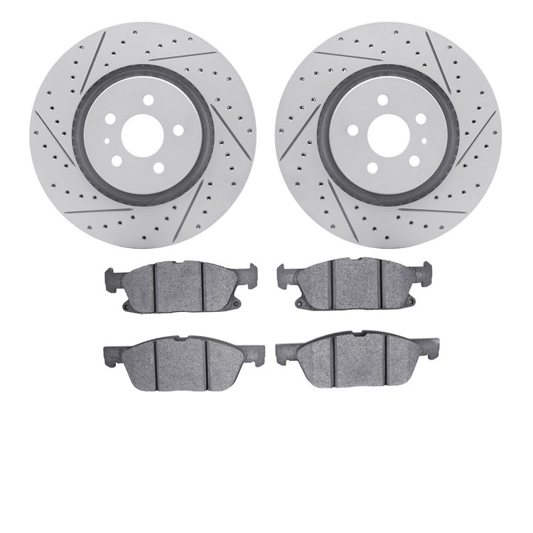 2502-55010 Geoperformance Drilled/Slotted Rotors w/5000 Advanced Brake Pads Kit, 2015-2020 Ford/Lincoln/Mercury/Mazda, Position:
