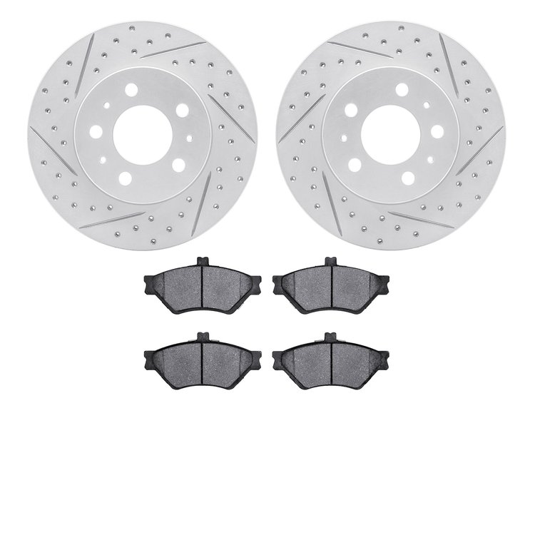 2502-56001 Geoperformance Drilled/Slotted Rotors w/5000 Advanced Brake Pads Kit, 1995-1997 Ford/Lincoln/Mercury/Mazda, Position: