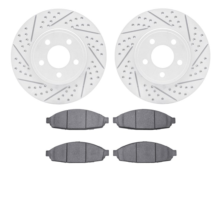 2502-56007 Geoperformance Drilled/Slotted Rotors w/5000 Advanced Brake Pads Kit, 2003-2011 Ford/Lincoln/Mercury/Mazda, Position: