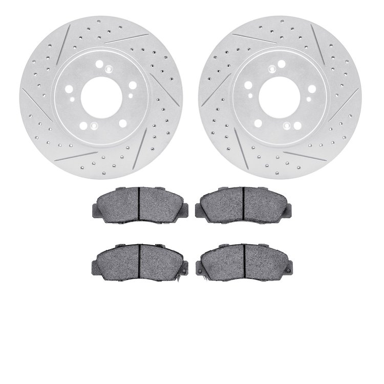 2502-58000 Geoperformance Drilled/Slotted Rotors w/5000 Advanced Brake Pads Kit, 1991-1996 Acura/Honda, Position: Front