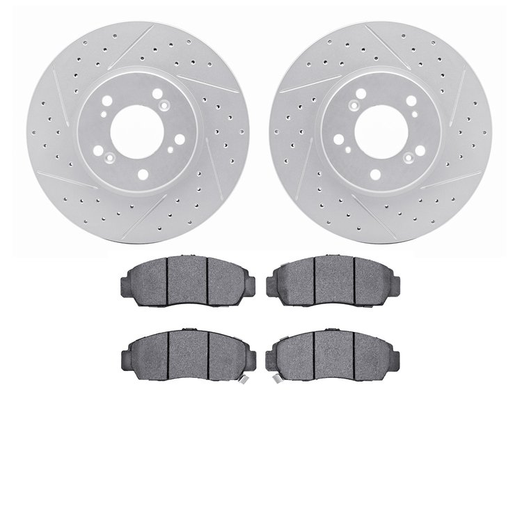 2502-58010 Geoperformance Drilled/Slotted Rotors w/5000 Advanced Brake Pads Kit, 1999-2004 Acura/Honda, Position: Front