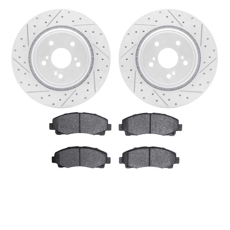 2502-58021 Geoperformance Drilled/Slotted Rotors w/5000 Advanced Brake Pads Kit, 2015-2020 Acura/Honda, Position: Front
