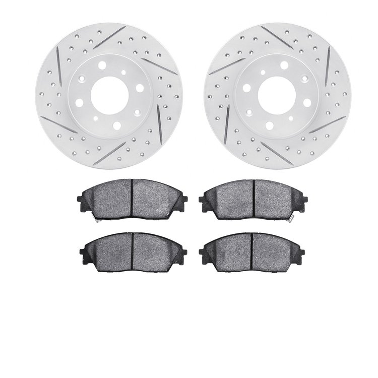2502-59004 Geoperformance Drilled/Slotted Rotors w/5000 Advanced Brake Pads Kit, 1988-1991 Acura/Honda, Position: Front