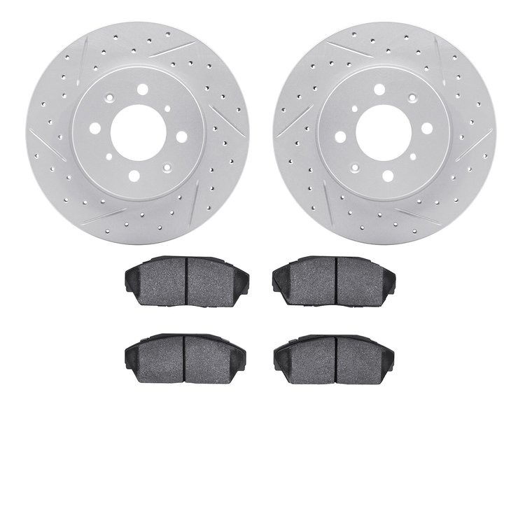 2502-59008 Geoperformance Drilled/Slotted Rotors w/5000 Advanced Brake Pads Kit, 1990-1993 Acura/Honda, Position: Front