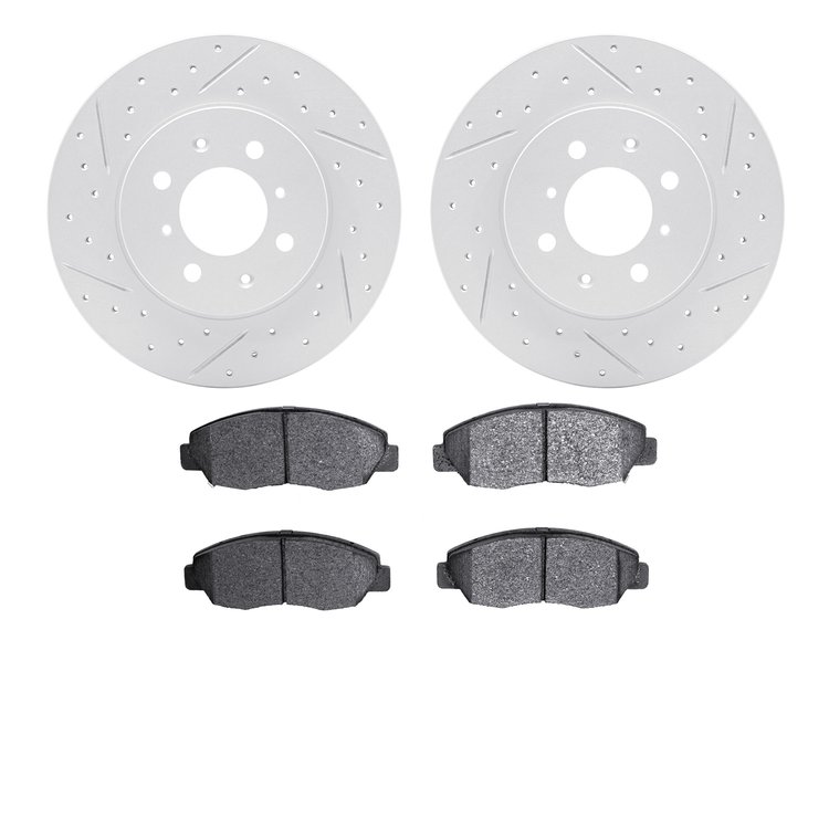 2502-59012 Geoperformance Drilled/Slotted Rotors w/5000 Advanced Brake Pads Kit, 1996-2014 Acura/Honda, Position: Front