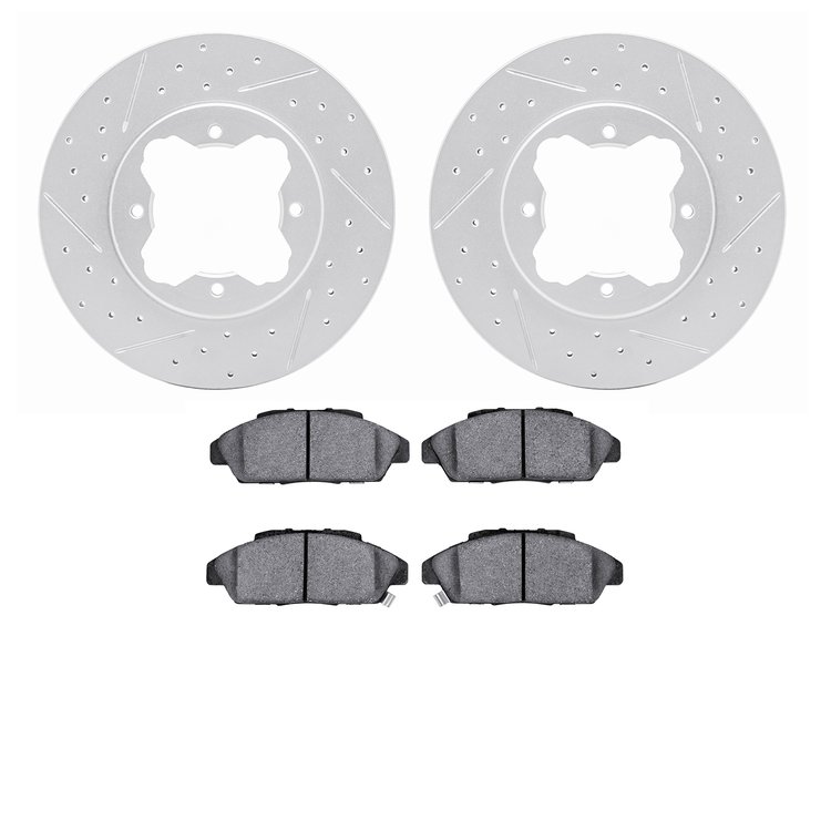 2502-59014 Geoperformance Drilled/Slotted Rotors w/5000 Advanced Brake Pads Kit, 1990-1993 Acura/Honda, Position: Front