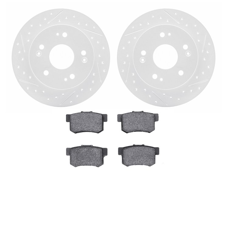 2502-59020 Geoperformance Drilled/Slotted Rotors w/5000 Advanced Brake Pads Kit, 1997-2015 Acura/Honda, Position: Rear
