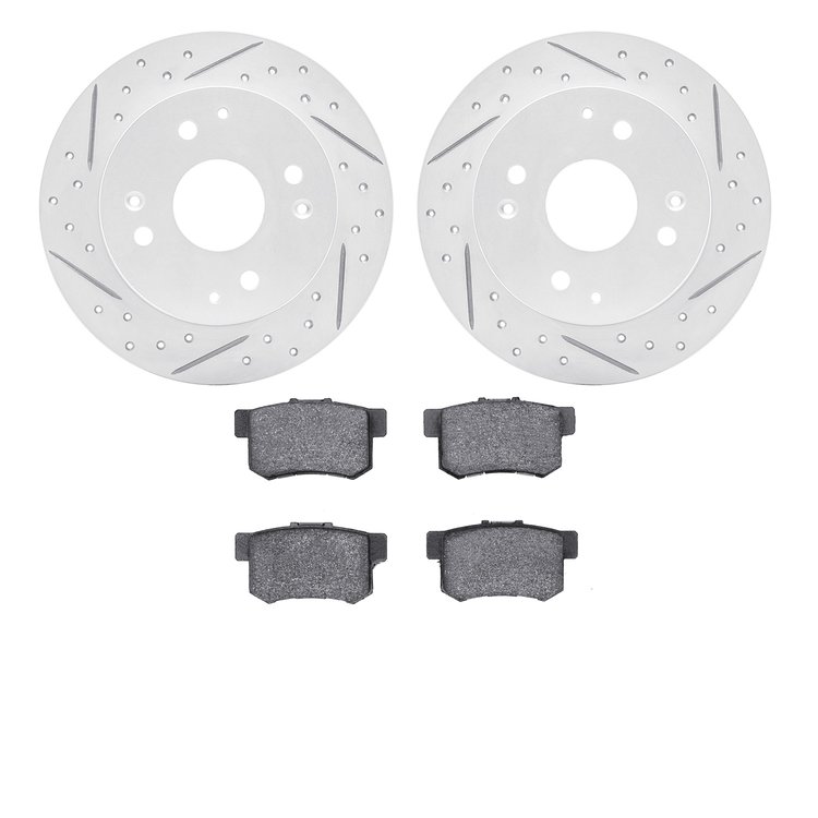 2502-59021 Geoperformance Drilled/Slotted Rotors w/5000 Advanced Brake Pads Kit, 1998-2002 Acura/Honda, Position: Rear