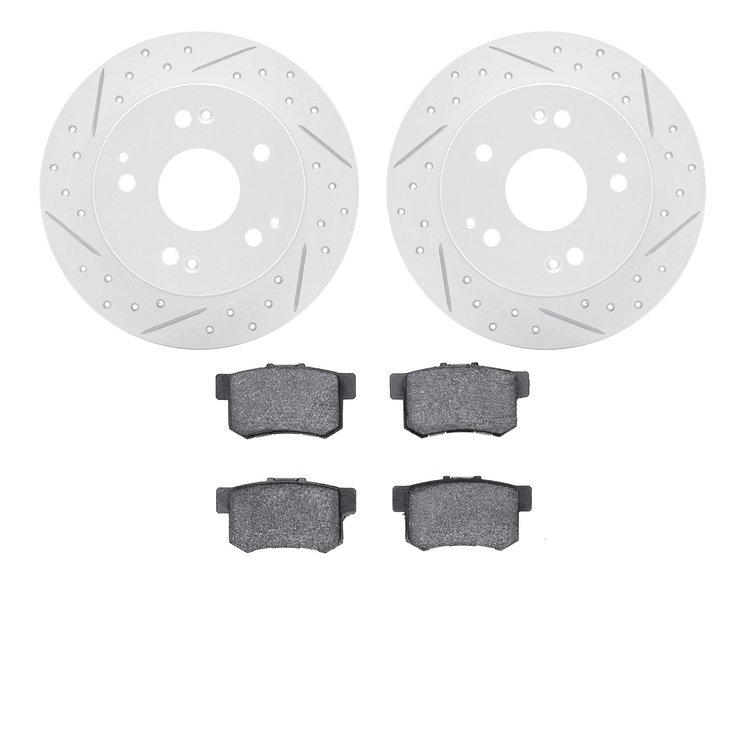 2502-59022 Geoperformance Drilled/Slotted Rotors w/5000 Advanced Brake Pads Kit, 1997-2006 Acura/Honda, Position: Rear