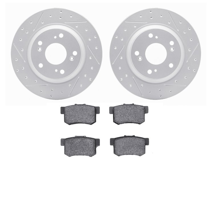 2502-59025 Geoperformance Drilled/Slotted Rotors w/5000 Advanced Brake Pads Kit, 2000-2009 Acura/Honda, Position: Rear