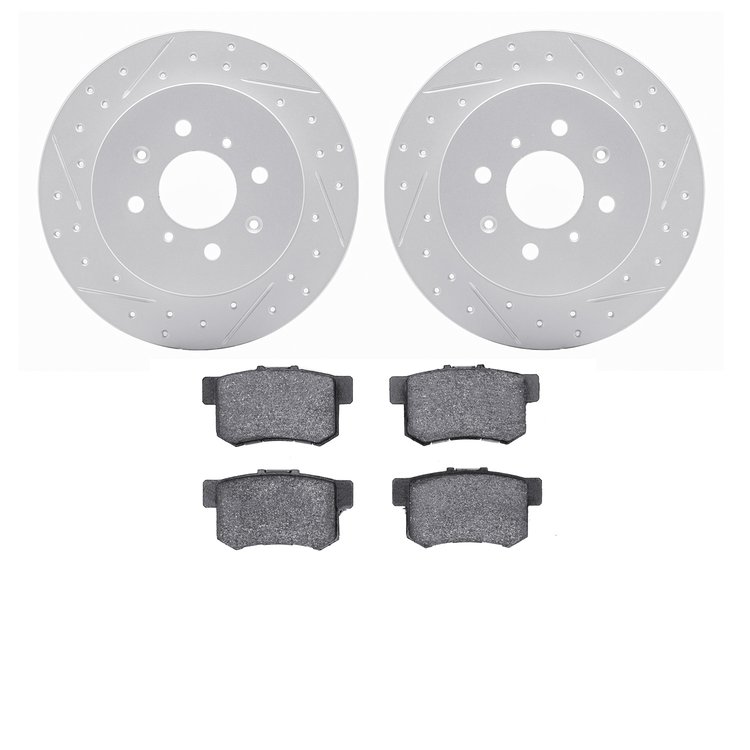 2502-59030 Geoperformance Drilled/Slotted Rotors w/5000 Advanced Brake Pads Kit, 2001-2005 Acura/Honda, Position: Rear