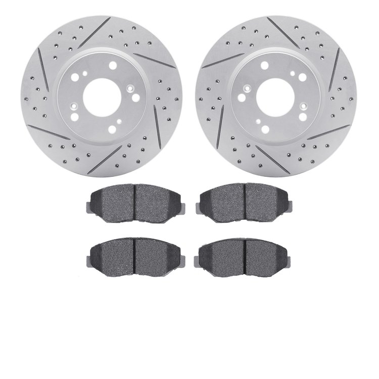 2502-59034 Geoperformance Drilled/Slotted Rotors w/5000 Advanced Brake Pads Kit, 2013-2014 Acura/Honda, Position: Front