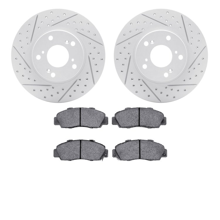 2502-59049 Geoperformance Drilled/Slotted Rotors w/5000 Advanced Brake Pads Kit, 1998-2002 Acura/Honda, Position: Front