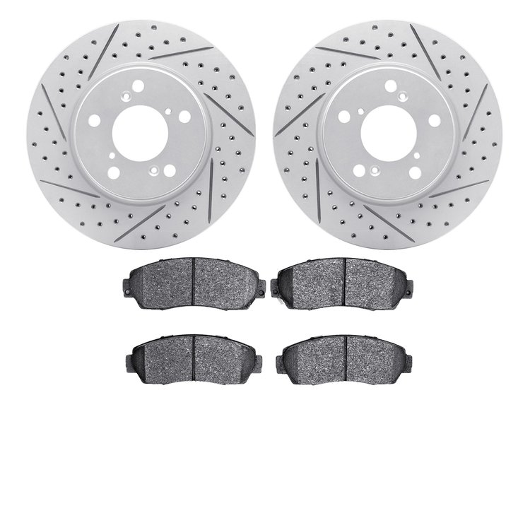 2502-59066 Geoperformance Drilled/Slotted Rotors w/5000 Advanced Brake Pads Kit, 2005-2010 Acura/Honda, Position: Front