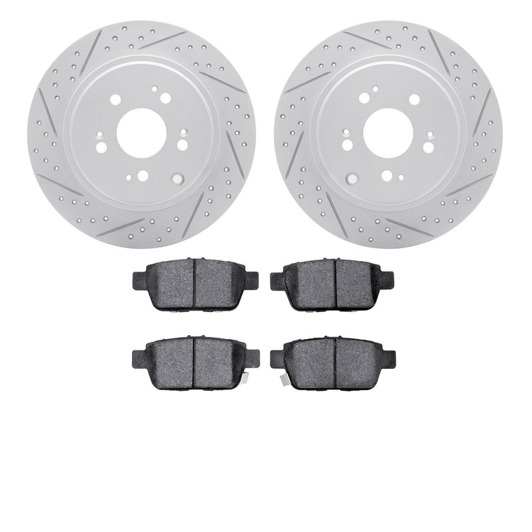2502-59078 Geoperformance Drilled/Slotted Rotors w/5000 Advanced Brake Pads Kit, 2006-2014 Acura/Honda, Position: Rear