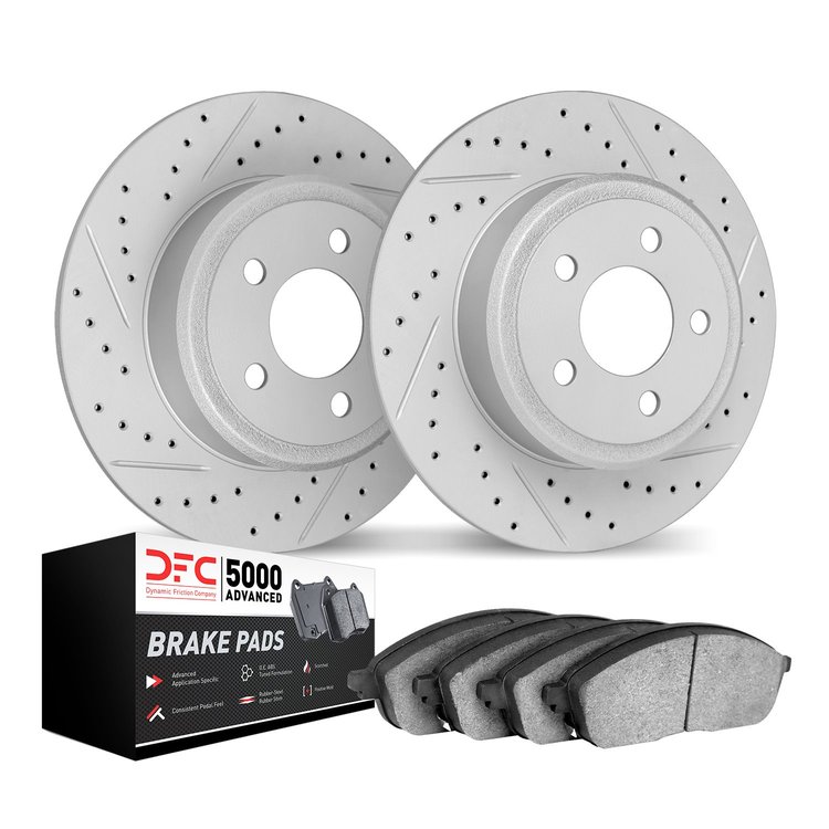 2502-63001 Geoperformance Drilled/Slotted Rotors w/5000 Advanced Brake Pads Kit, 1961-1963 Mercedes-Benz, Position: Rear