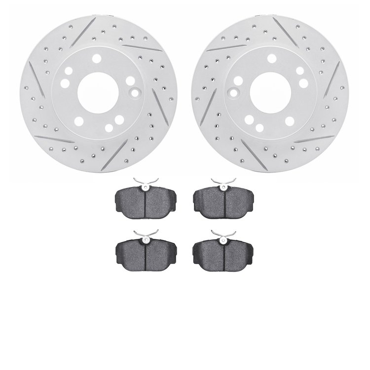 2502-63005 Geoperformance Drilled/Slotted Rotors w/5000 Advanced Brake Pads Kit, 1987-1993 Mercedes-Benz, Position: Front