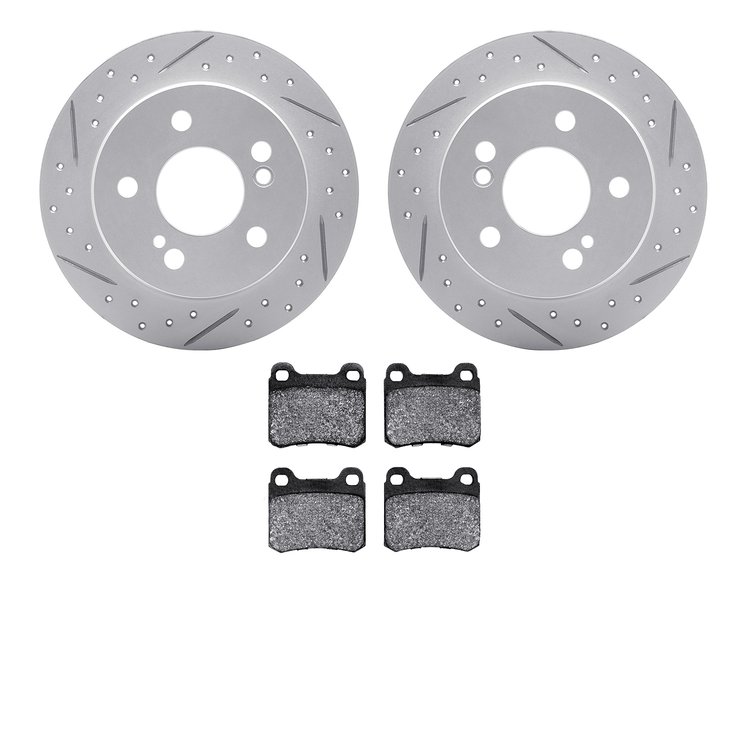 2502-63008 Geoperformance Drilled/Slotted Rotors w/5000 Advanced Brake Pads Kit, 1984-1995 Mercedes-Benz, Position: Rear