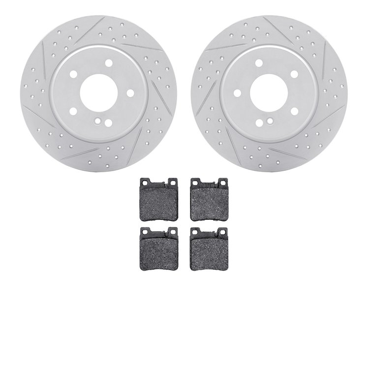 2502-63015 Geoperformance Drilled/Slotted Rotors w/5000 Advanced Brake Pads Kit, 1994-2000 Mercedes-Benz, Position: Rear