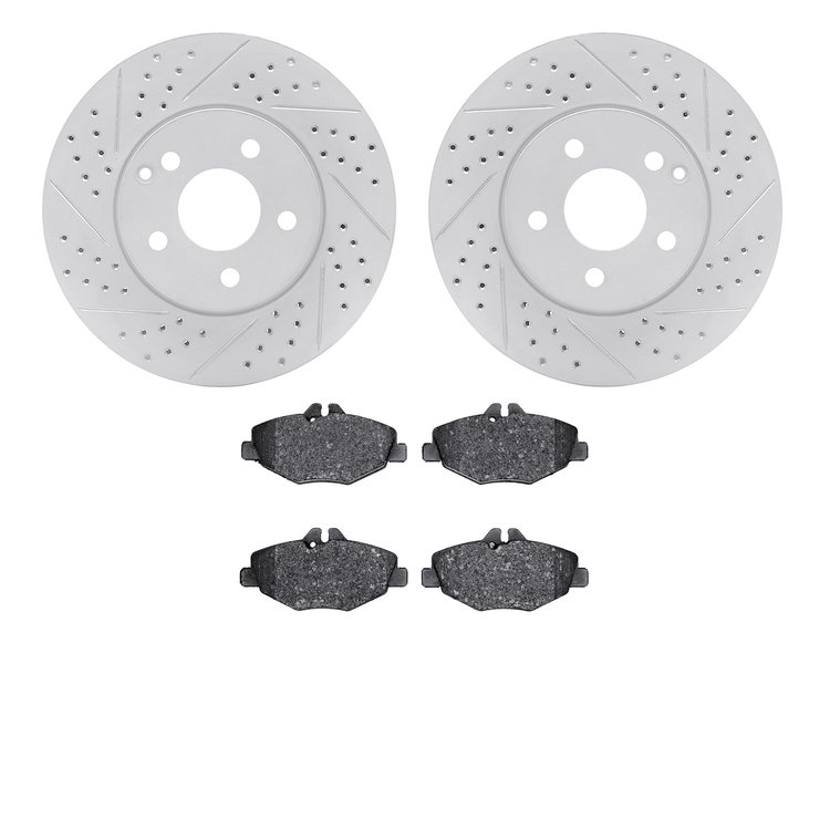 2502-63024 Geoperformance Drilled/Slotted Rotors w/5000 Advanced Brake Pads Kit, 2003-2009 Mercedes-Benz, Position: Front