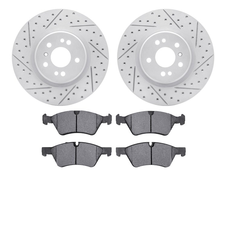 2502-63054 Geoperformance Drilled/Slotted Rotors w/5000 Advanced Brake Pads Kit, 2006-2012 Mercedes-Benz, Position: Front