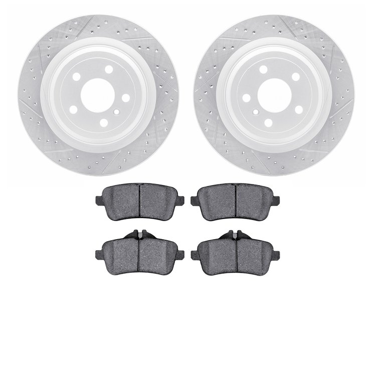 2502-63061 Geoperformance Drilled/Slotted Rotors w/5000 Advanced Brake Pads Kit, 2012-2019 Mercedes-Benz, Position: Rear