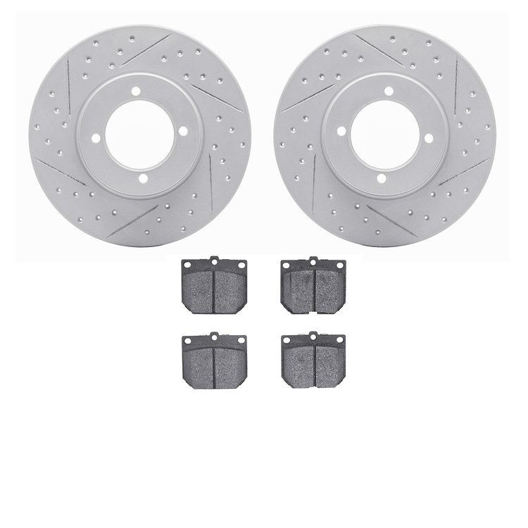 2502-67000 Geoperformance Drilled/Slotted Rotors w/5000 Advanced Brake Pads Kit, 1970-1973 Infiniti/Nissan, Position: Front